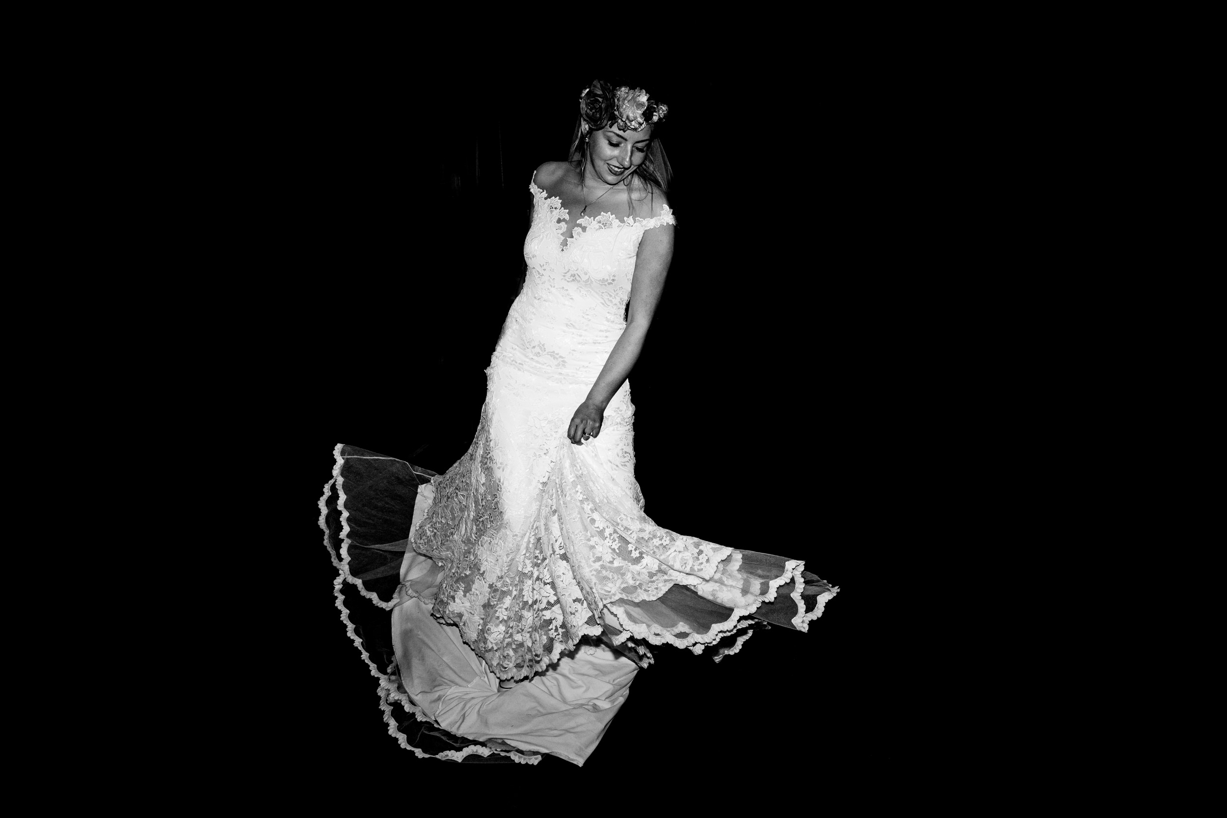 bride on dance floor. esk valley wedding photography by emma and rich.