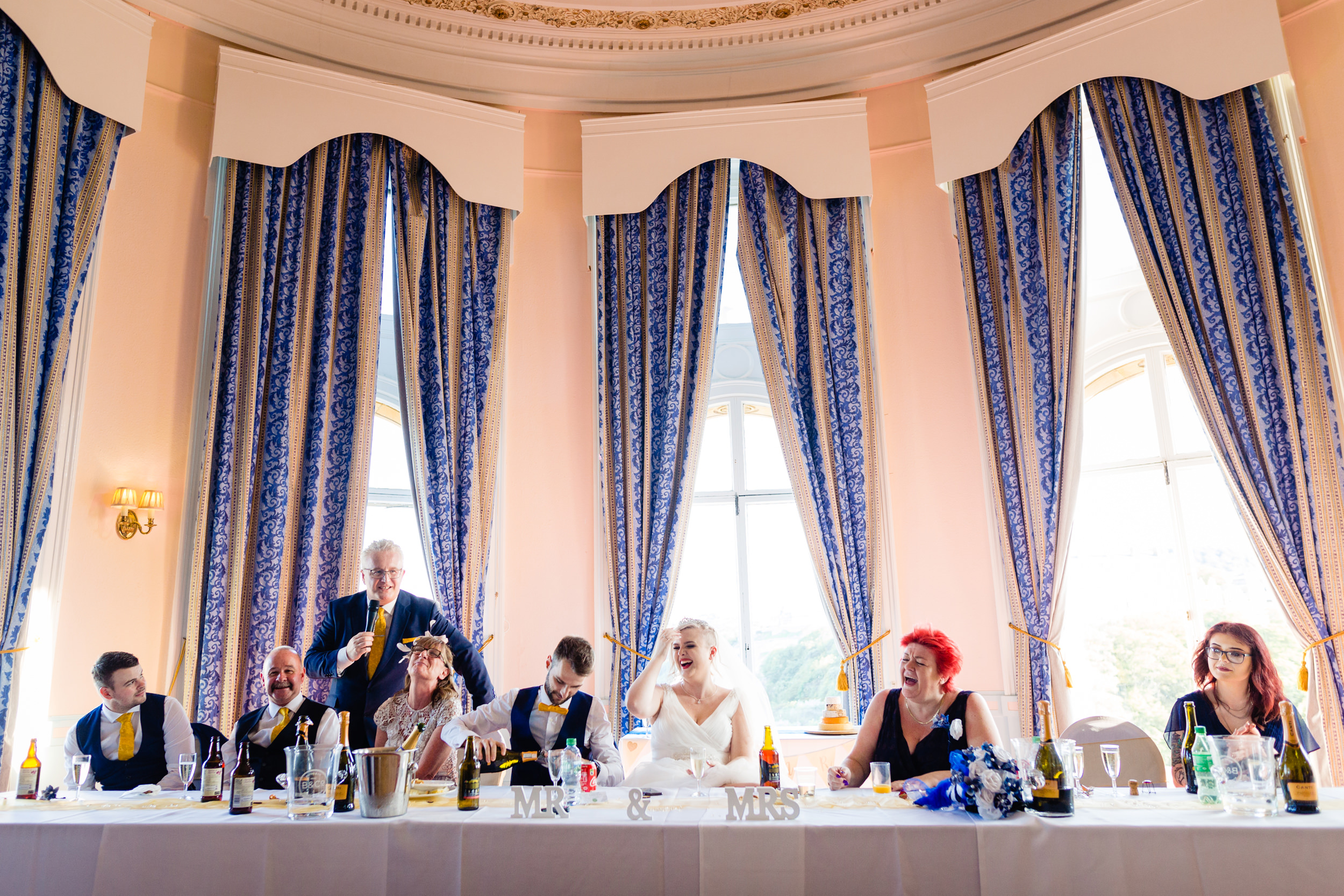 top table during speeches. grand hotel scarborough wedding photography by emma and rich.