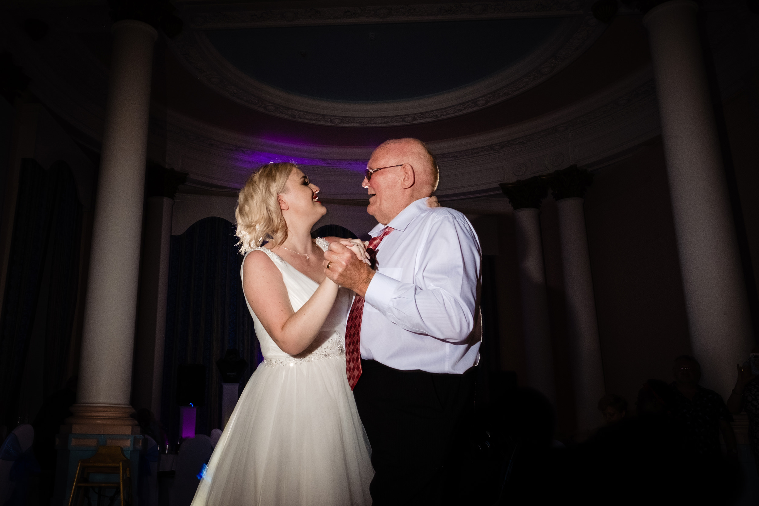 bride dancing with grandad. grand hotel scarborough wedding photography by emma and rich.