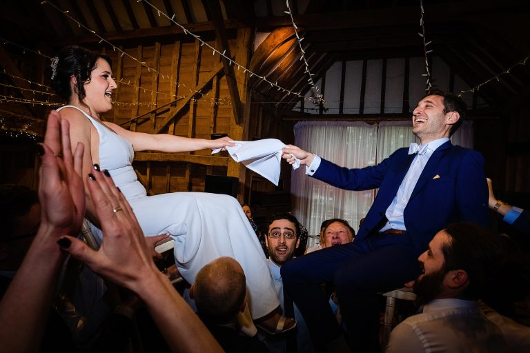 Newlyweds Hora Dancing Tewin Bury Farm Wedding Photography by Emma + Rich